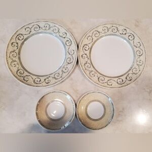 2  Acanthus by Johnson Bros. large dinner plates 11” & 2 saucers